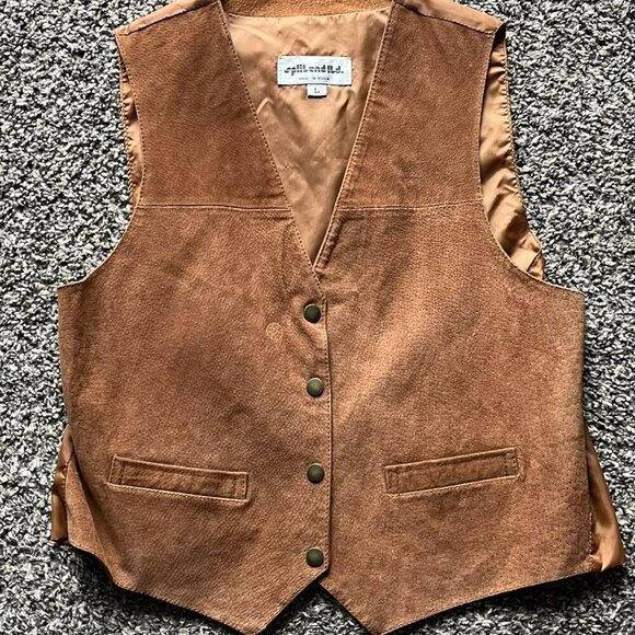 Split End Jackets & Blazers - Vintage Split End 90s Brown Leather Vest Womens L Leather Southwest Horse Girl